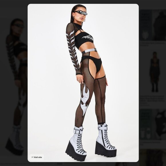 NWT Club Exx Black & Silver High Waist Reflective Fishnet Chaps with Buckle Clos - Picture 11 of 11